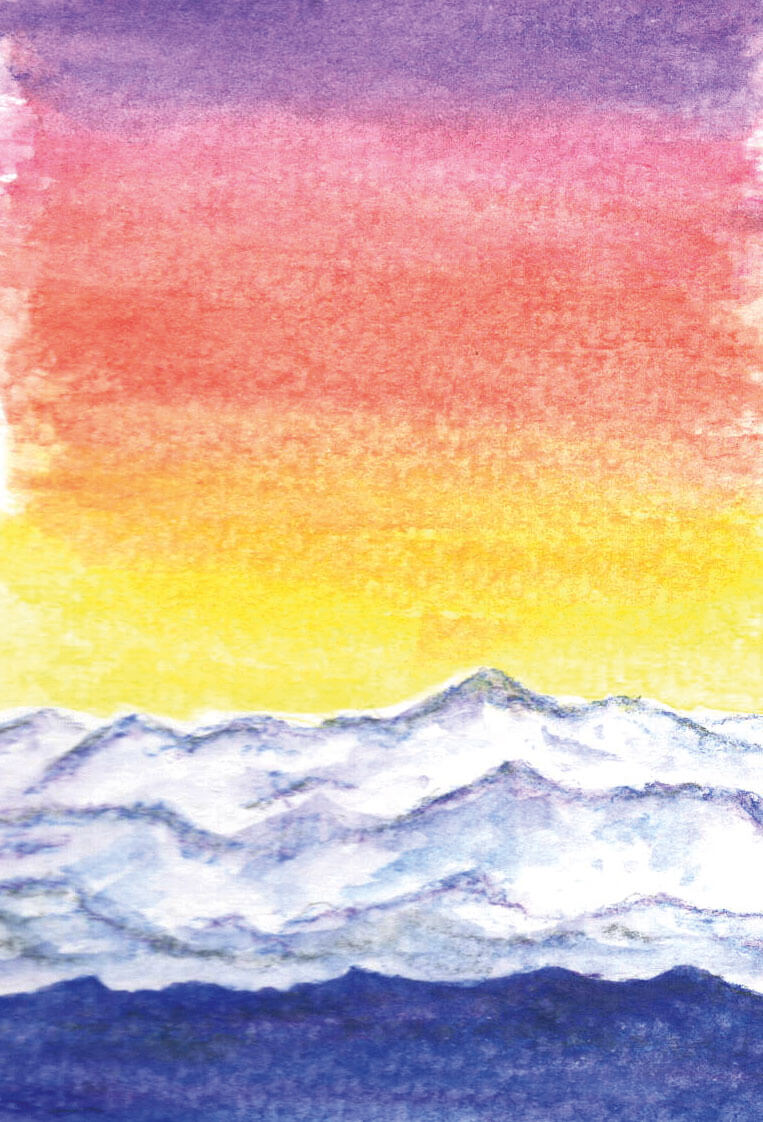MONTAGNE AUBE AQUARELLE