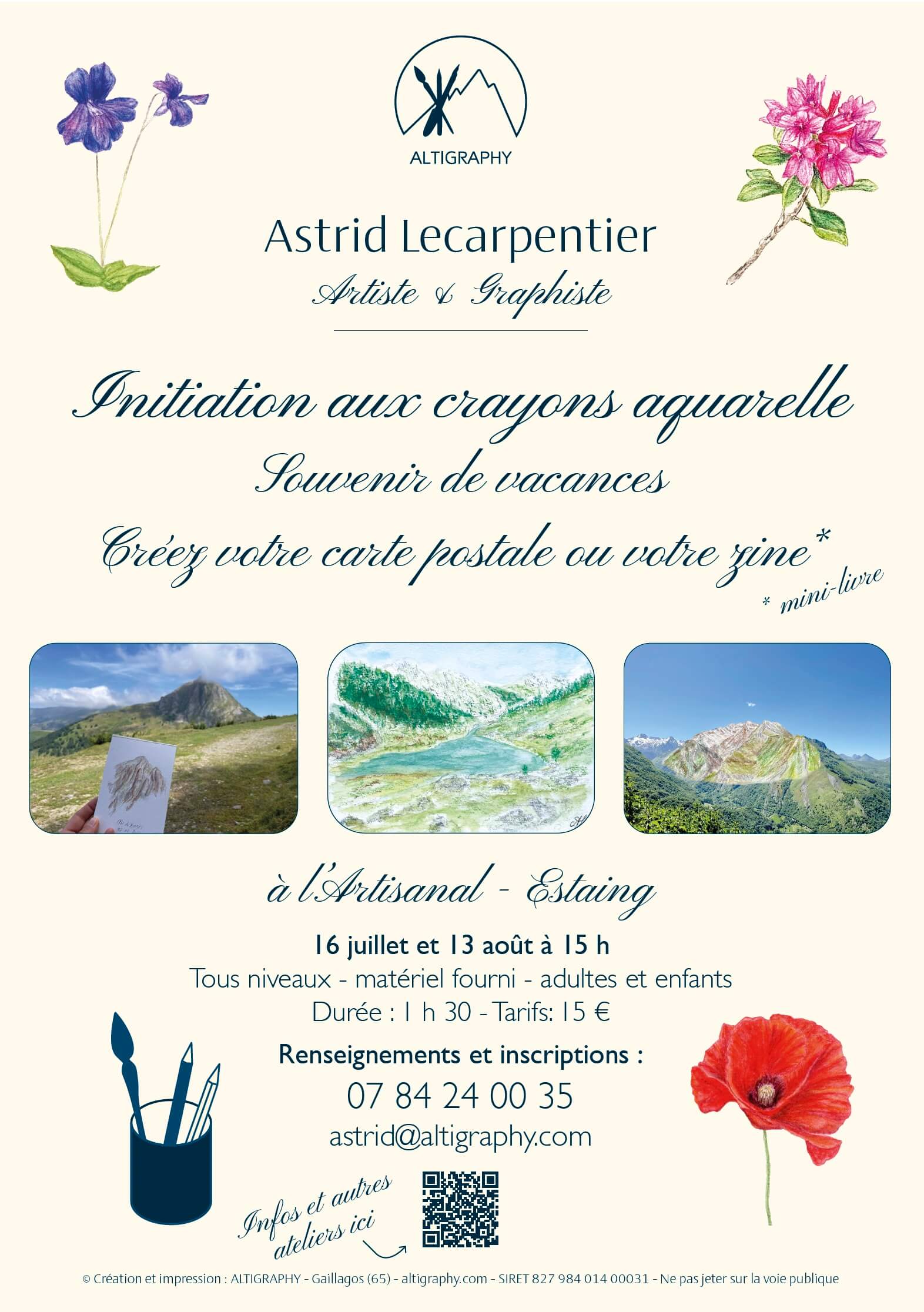 affiche ateliers aquarelle L'Artisanal été 2026